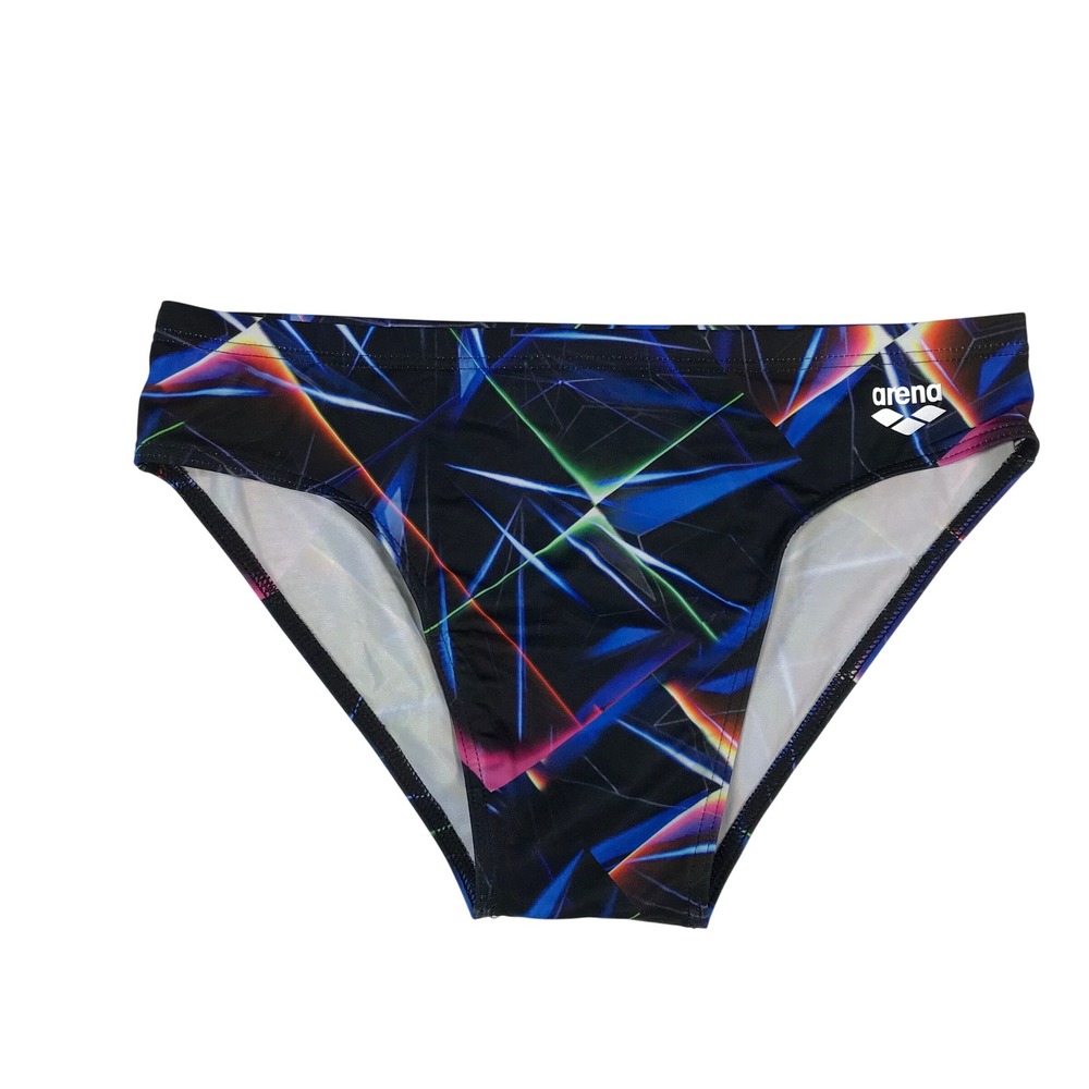 Arena Mens Swim Briefs Black Neon Geometric Laser Light Print Sz 36